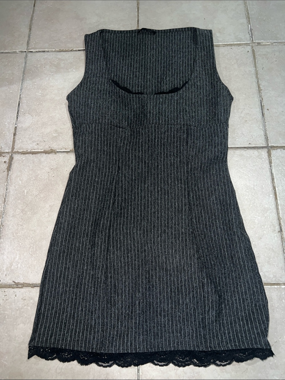 Zara Black and Gray Pinstripe Sleeveless Mini Dress